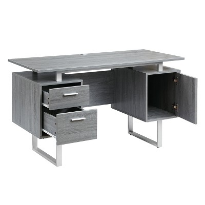 Sleek Modern Gray MDF Office Desk with Drawers and Filing Cabinet