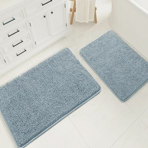 Home Mart Goods Large 2 Piece Set Blue Soft Cozy Plush Chenille Bath Mat Bathroom Rug - 1 of 4