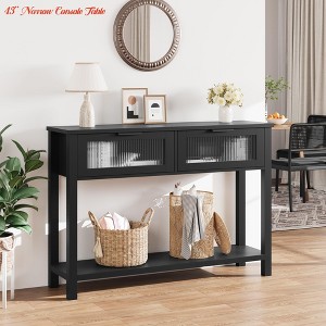 43'' Narrow Console Table with 2 Glass Drawers, 2-Tier Sofa Table for Entryway, Modern Side Table with Storage - 1 of 4