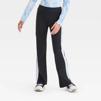 Girls' Sporty Fold Over Flare Pants - art class™ Black M: High Rise, Elastic Waist, Knit Fabric