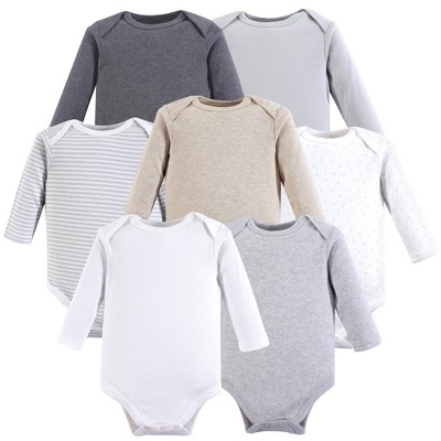 Hudson Baby Cotton Long-Sleeve Bodysuits 7pk, Neutral Basic