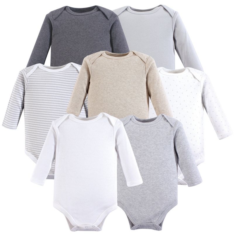 Hudson Baby Cotton Long-Sleeve Bodysuits 7pk, Neutral Basic, 1 of 3
