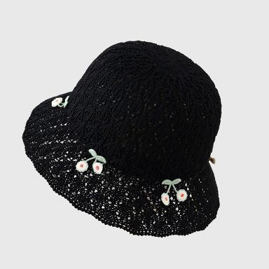 Anna-Kaci Women's Crochet Straw Sun Hat with Cherry Accents
