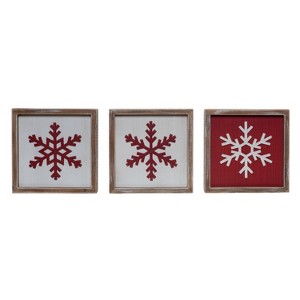 Transpac Wood Layered Snowflake Block Decor Set of 3 Christmas Home Decorations - 1 of 1