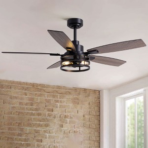 Siljoy 52-in Farmhouse Cage Ceiling Fan with Walnut or Black Color Blades Ceiling Fan With Light - Remote Included ( 5-Blade Bulb not included) - 1 of 4