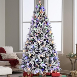 NAYSAYE Christmas Tree Stands 7.5ft Flocked Tree with Realistic Branches for Christmas Holiday Decor, White, 47"*90"*32.34" - 1 of 4