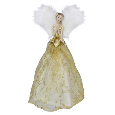 Northlight 10" Gold and White Angel Tree Topper in Dress with Overlay