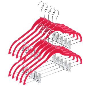 10 Pack Clothes Hangers with Clips in Pink for Skirts, Pants or Dresses - Ultra Thin No Slip - HomeItUsa - 1 of 4
