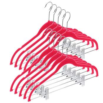 10 Pack Clothes Hangers with Clips in Pink for Skirts, Pants or Dresses - Ultra Thin No Slip - HomeItUsa