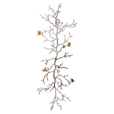 Gold and Silver Aluminum Branch Wall Sculpture with Birds