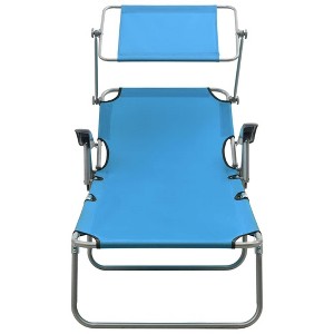 vidaXL Sun Lounger with Canopy – Adjustable and Foldable Outdoor Lounger, Weatherproof Powder-Coated Steel, Relaxation Beach Bed, Trendy Blue Color. - 1 of 4