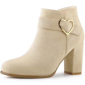 Allegra K Women's Buckle Side Zip Chunky Heels Ankle Booties - 1 of 4