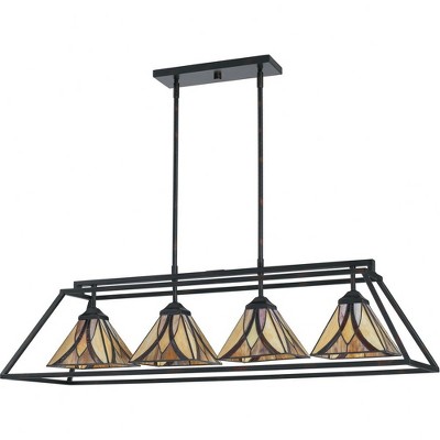 Asheville 42" Bronze Island Light with Multicolor Tiffany Glass Shades