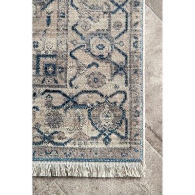 Gray and Blue Medallion Synthetic 4' x 6' Area Rug