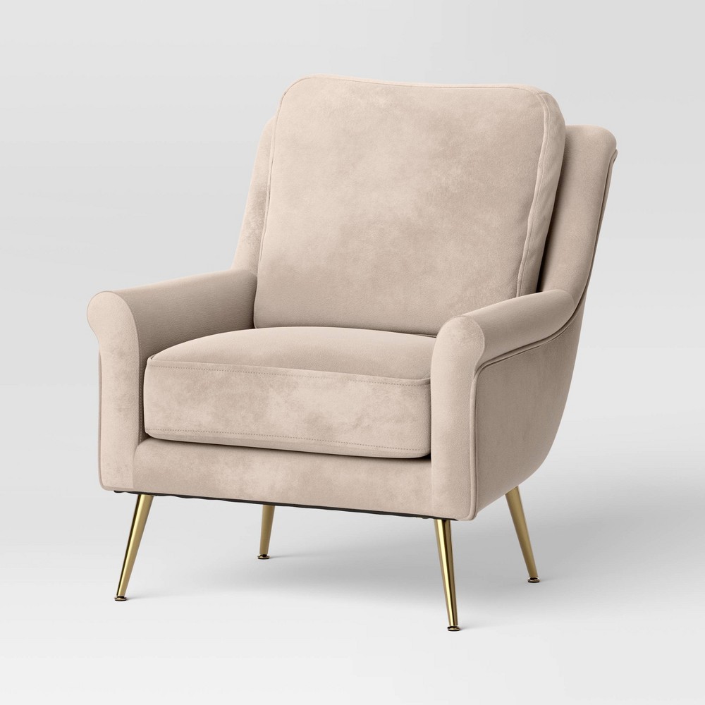 Photos - Chair Carmine Luxe Arm  with Brass Legs Brown Velvet - Threshold™