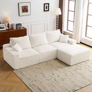 Whisen 110" 3-Seater L-shaped Sectional Sofa, Corduroy Modular Sofa with Ottoman, Full-Compression & No Assembly Required - 1 of 4