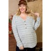 Slickblue Women's Plus Size Stripe Knit Top, Brushed Hacci, Button Hi-Low Hem, Heather Grey/White, Size XL-1XL/2XL-3XL - 2 of 4