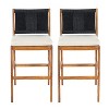 Scott Living Arly Green Outdoor Bar Stool Solid Acacia Wood and Woven Wicker, Set of 2 - 3 of 4