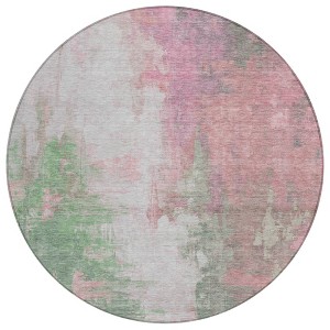 Blush And Green Abstract Washable Indoor Outdoor Area Rug - 1 of 4