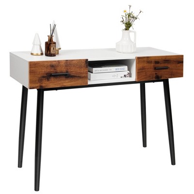 Costway 48'' Industrial Console Table with Storage Drawers Open Shelf Entryway
