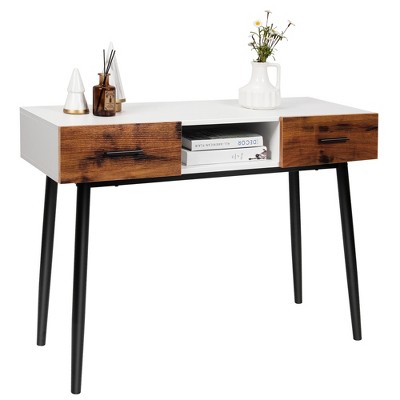 Costway Console Table Industrial Large Drawers Storage Shelf Narrow  Entryway Hallway