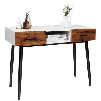 Costway 42'' Industrial Console Table with Storage Drawers Open Shelf Entryway