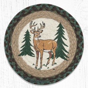 Earth Rugs Round Trivet – 10"x10" New Buck Printed Braided Jute Mat in Rustic Woodland Deer Design - 1 of 3