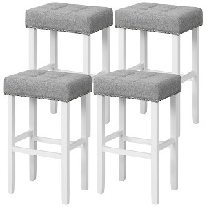 Tangkula 4 PCS Tufted Upholstered Bar Stools Chairs w/ Rubber Wood Legs Gray & White - 1 of 4