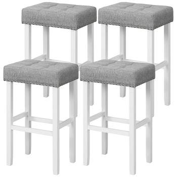 Tangkula 4 PCS Tufted Upholstered Bar Stools Chairs w/ Rubber Wood Legs Gray & White