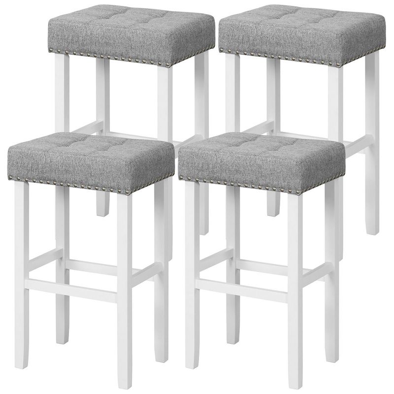 Tangkula 4 PCS Tufted Upholstered Bar Stools Chairs w/ Rubber Wood Legs Gray & White, 1 of 5