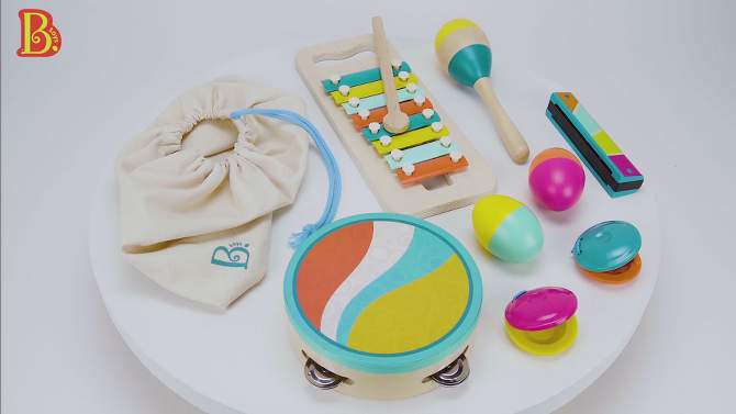 B. toys - Wooden Instrument Set - Xylophone, Tambourine, Harmonica &#38; More - Make A Melody - 9pc, 2 of 10, play video