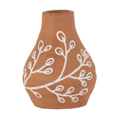 Handthrown Natural Terracotta Bud Vase with White Botanical Accents - Foreside Home & Garden