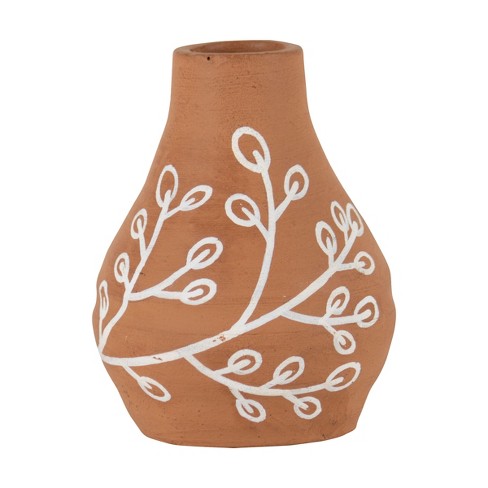 Handthrown Natural Terracotta Bud Vase With White Botanical Accents Foreside Home Garden Target