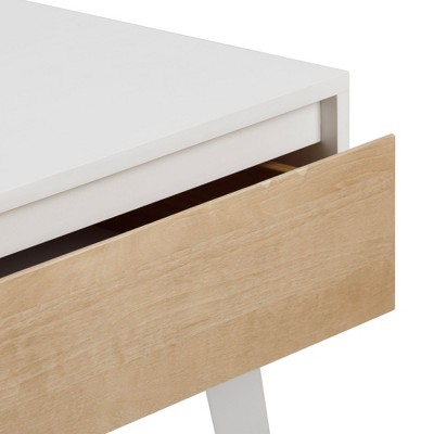 White and Blonde Pine Wood Scandinavian Nightstand with 1 Drawer