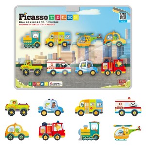 Picasso-TILES 8 PC Metro City Vehicle Themed, Magnetic Tiles, Building Blocks, STEM Toys for Kids 3+ - 1 of 4