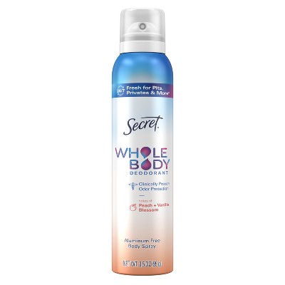 Secret Whole Body Aluminum Free Deodorant Spray - Peach & Vanilla - 3.5oz