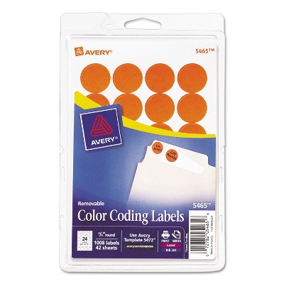 Avery Printable Removable Color-Coding Labels 3/4" dia Orange 1008/Pack 05465