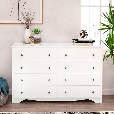White Double 8-Drawer Horizontal Dresser with Deep Drawers