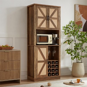 GlasFlength,Decorative Storage Cabinets, Multi-Functional Kitchen Storage,  Charm to The Kitchen, Built-in Wine Rack, Brown, 31.5"*15.7"*76.4" - 1 of 4