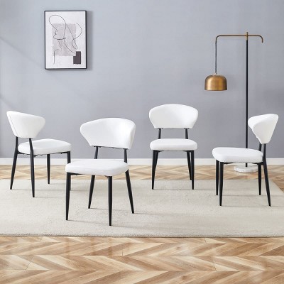 Modern Upholstered Dining Chairs Set of 4, Ergonomic Curved Back Kitchen Chairs with Metal Legs for Dining Room or Breakfast Area-Tanpinhause