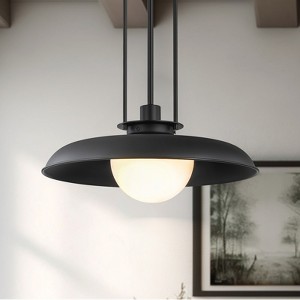 Rennnsan Javine 16" W 1 - Light Unique Dome Milk Glass Industrial Dimmable Flush Mount in Black - 1 of 4