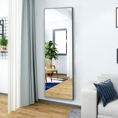 FURNIinspire Full Length Mirrors Floor Standing Wall Mirror, Bedroom Foyer Clothing Store Wall Mounted Mirror, Wooden Frame Square Dark Gray 23"*65"