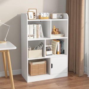 SEVOBAL Decorative Bookshelf Kids Bookcase with 6 Compartments and Cube Organizer for Playroom Bedroom, White, 23.62"*11.81"*35.43" - 1 of 4
