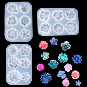 JDICTION 3Pcs Flower Resin Molds - 3D Mini Sunflower & Daisy Silicone Moulds for Clay Epoxy Craft, Jewelry Pendants, Earrings, Necklaces - 1 of 4