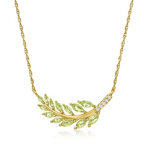 Ross-Simons 1.20 ct. t.w. Peridot Leaf Necklace With Diamonds in 18kt Gold Over Sterling Size 16 - 1 of 3