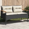 vidaXL Patio Bench with Cushions 45.7"x24.6"x29.1" Black Poly Rattan - Black - 2 of 4