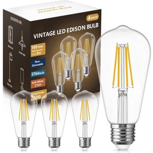 DORESshop Vintage LED Edison Bulb 100W Equivalent, 8W ST64 LED Filament Light Bulb, Warm White 2700K, E26 Base for Home Decor, Non-Dimmable, 4Pack - 1 of 1