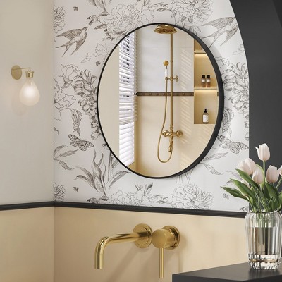 Songmics Round Mirror, Bathroom Mirror For Wall, Metal Frame, Easy To ...