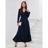 Coolmee Women Spring Fall Maxi Dress Long Sleeve V Neck Casual Flowy Pleated Ruffle Long Dress with Pockets - 4 of 4