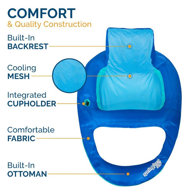 SwimWays Spring Float Swimming Pool Lounger Chaise Inflatable Floating Chair w/ Cup Holder & Additional Leg Room, 4 of 7